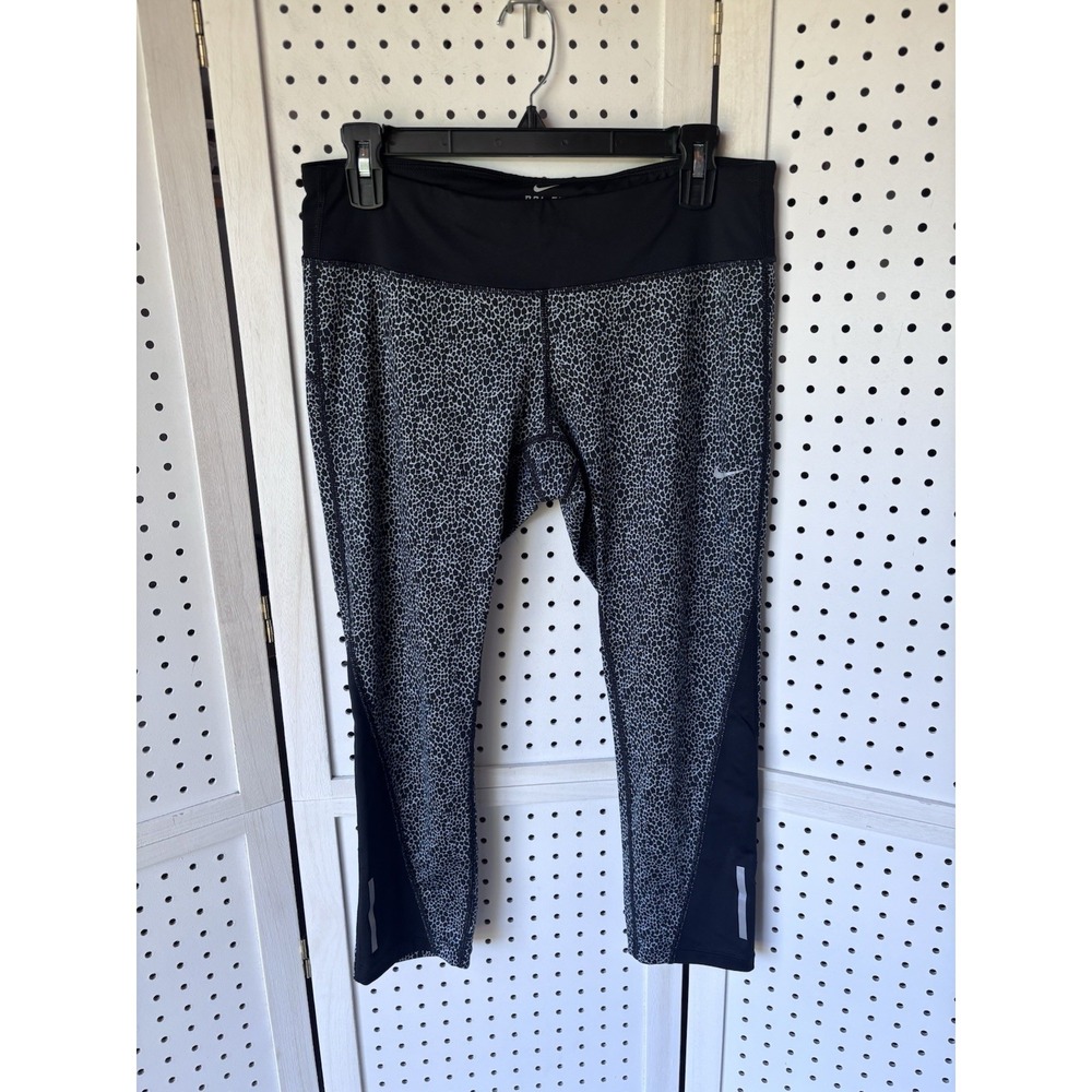Nike Running Dri Fit Women's Lg Blue Black Animal Print Capri Leggings Active